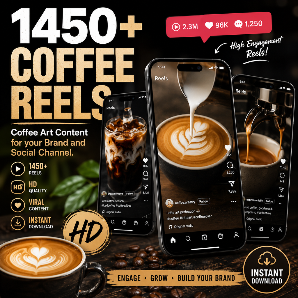1,450+ Coffee Reels | Premium HD Coffee Videos for Social Media & Faceless Brands (9:16 Instant Download)