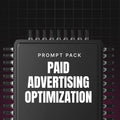 集成电路芯片形状的设备，上面写着'Paid Advertising Optimization'，背景为黑色和红色渐变。
