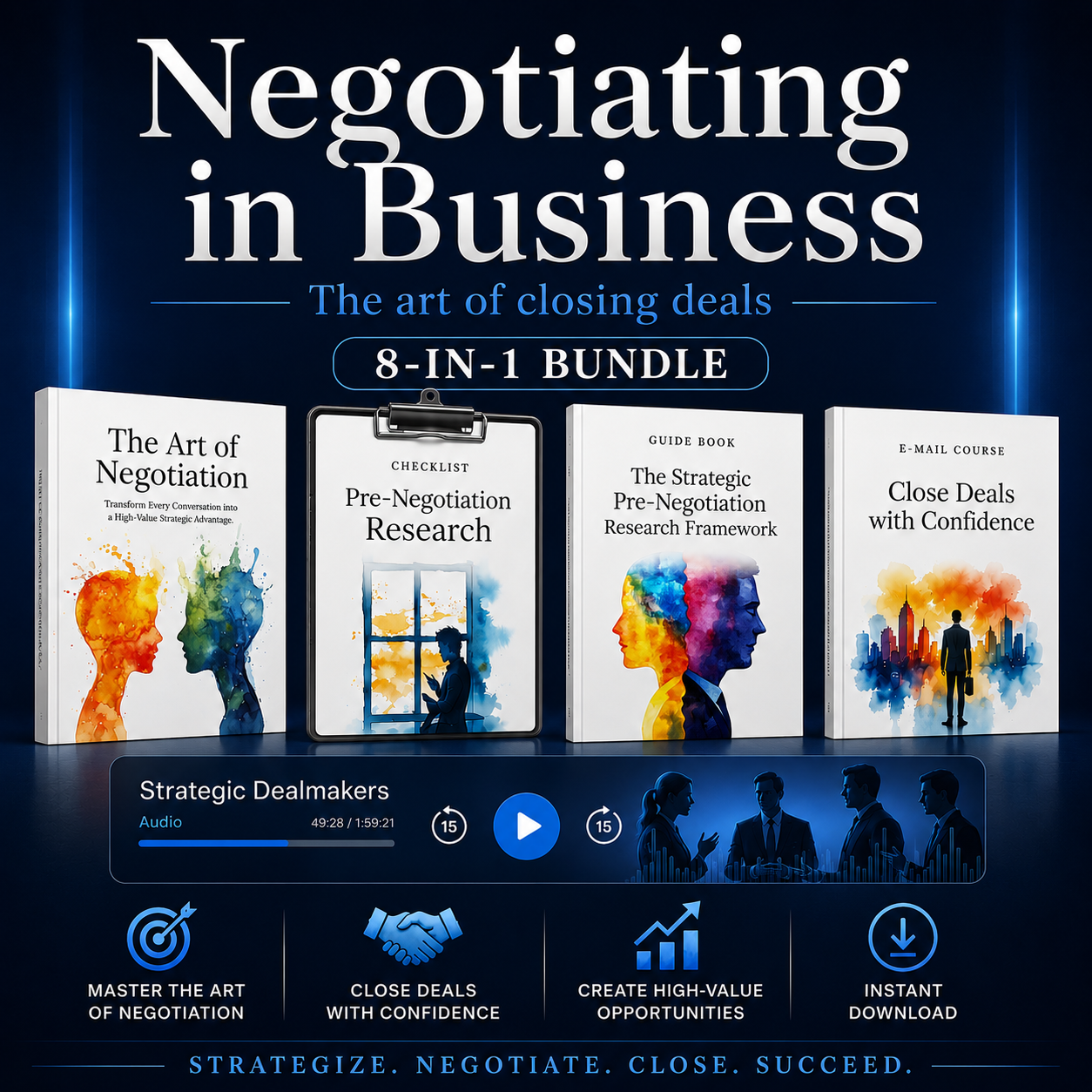 Negotiating in business 8-in-1 bundle with ebooks, checklist, audio files, and more
