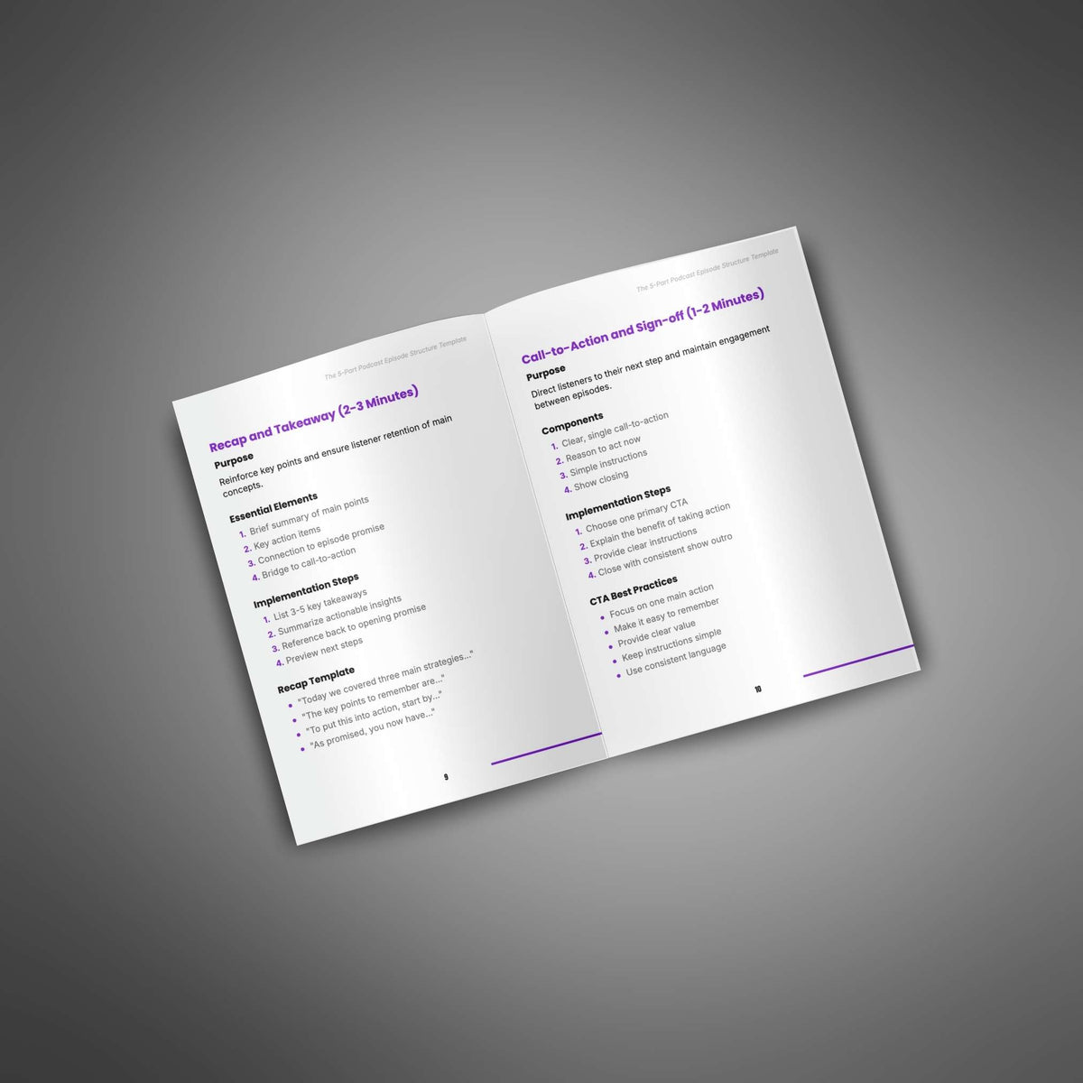 Open brochure with text on a gray background